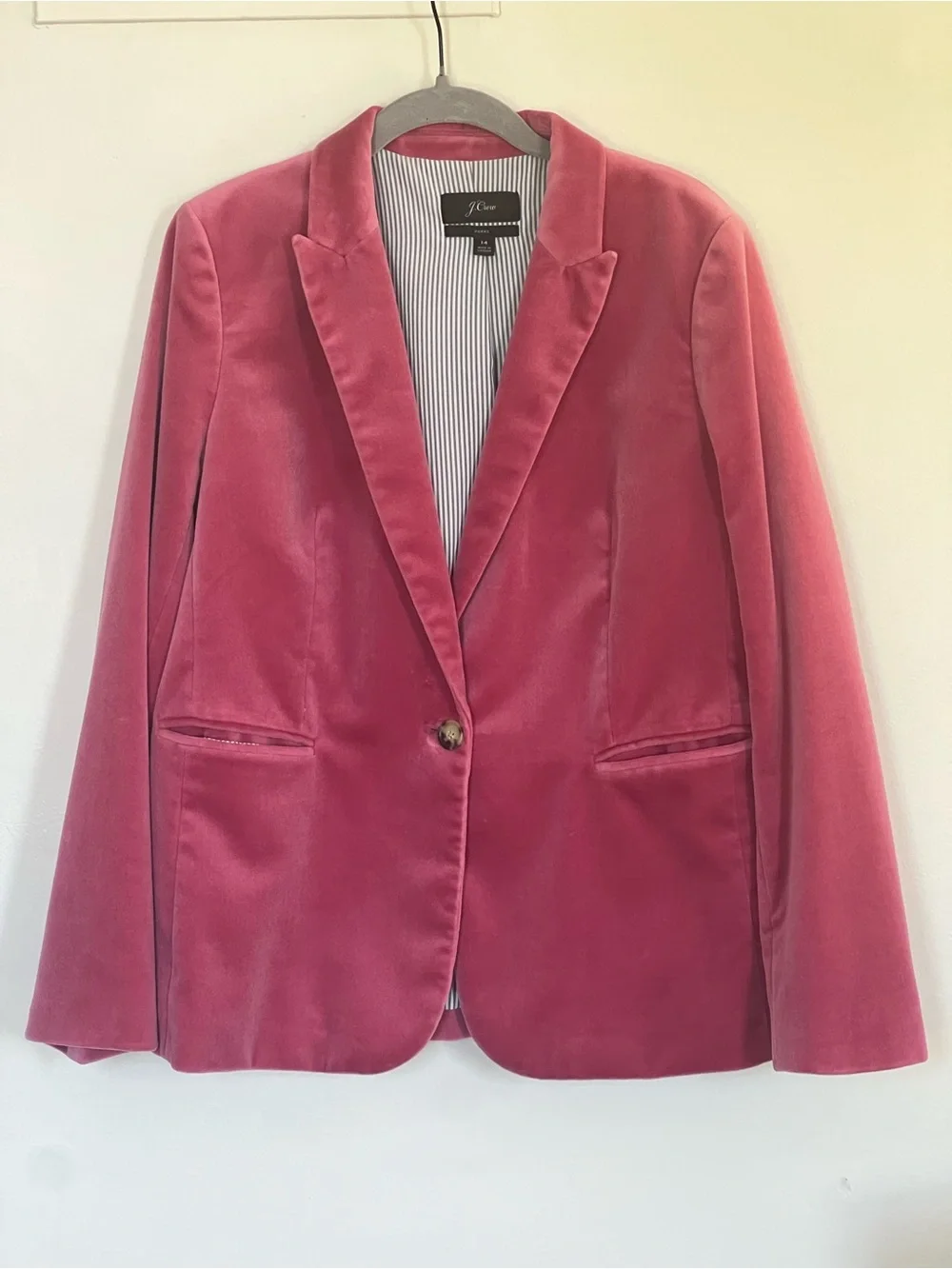 J. Crew Parke Women’s Rose Pink Velvet Single-Button Blazer